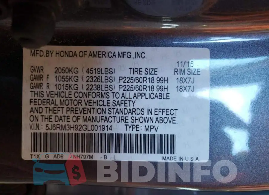 5J6RM3H92GL001914 Photo# 12
