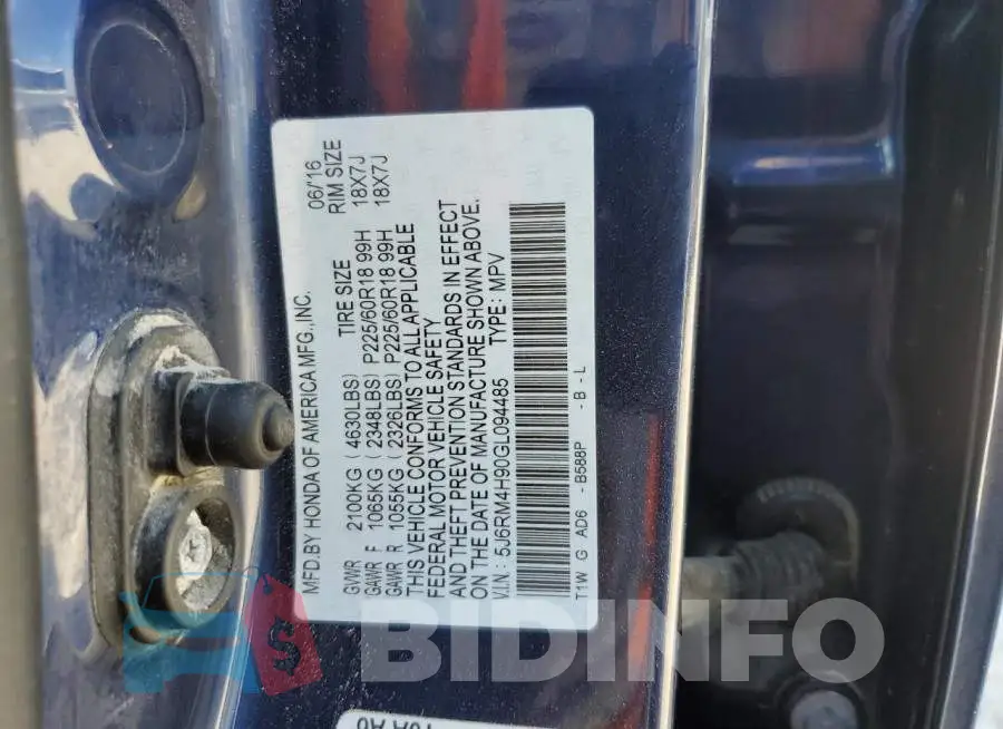 5J6RM4H90GL094485 Photo# 12