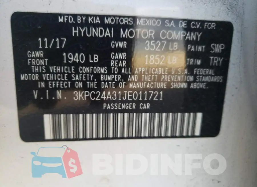 3KPC24A31JE011721 Photo# 13