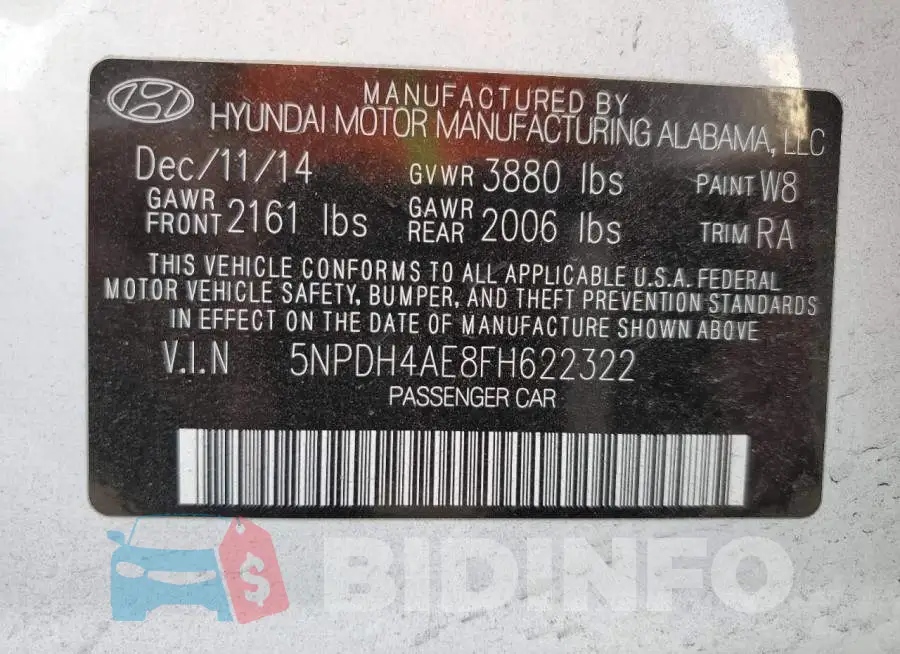 5NPDH4AE8FH622322 Photo# 12
