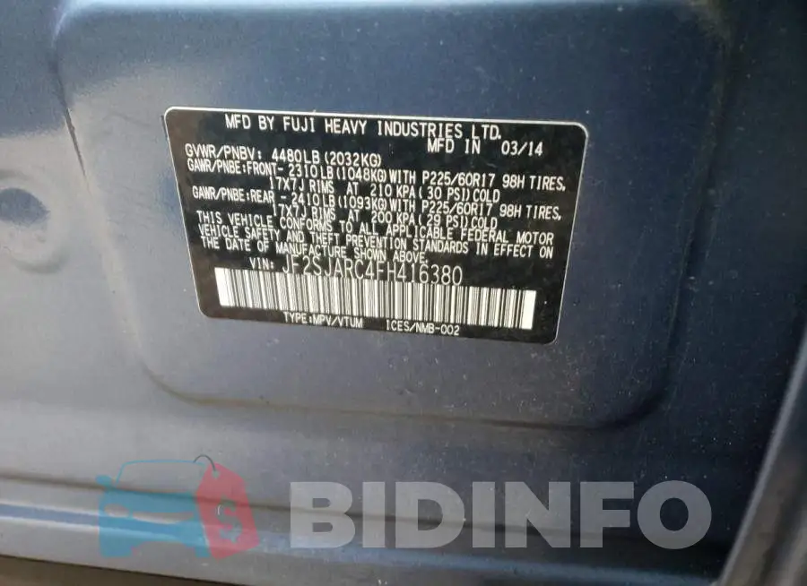 JF2SJARC4FH416380 Photo# 12