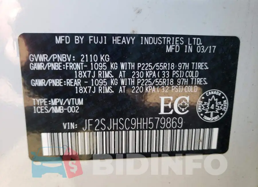 JF2SJHSC9HH579869 Photo# 10