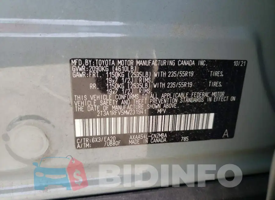 2T3A1RFV5MW231941 Photo# 14