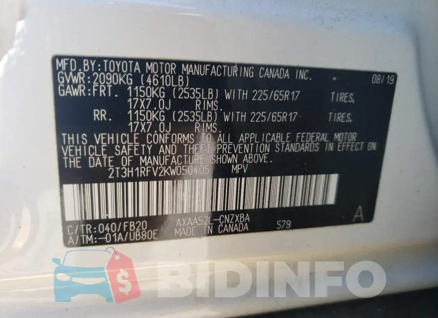 2T3H1RFV2KW050405 Photo# 12