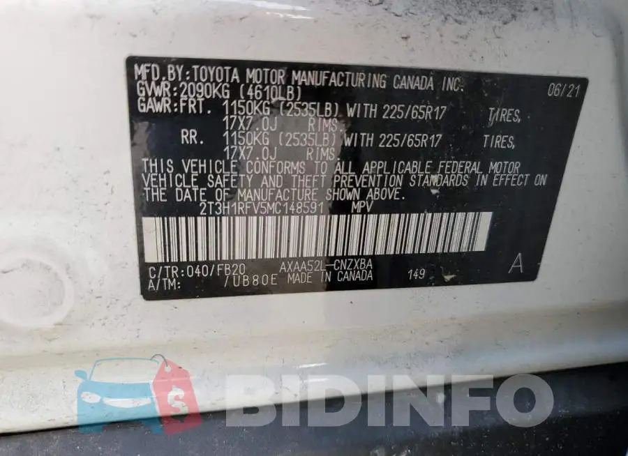 2T3H1RFV5MC148591 Photo# 13