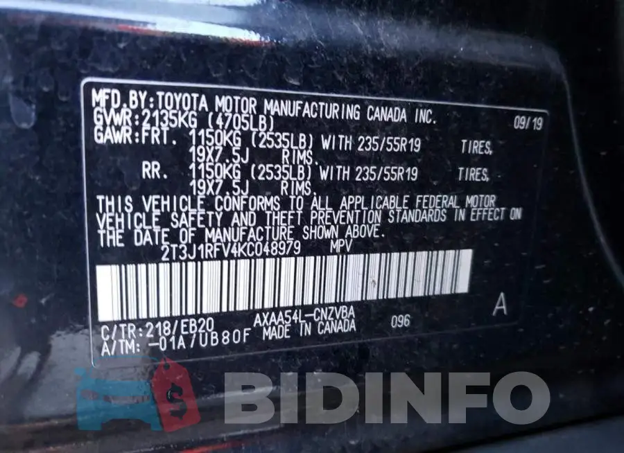 2T3J1RFV4KC048979 Photo# 13