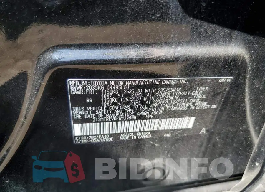 2T3YFREV0FW132996 Photo# 13