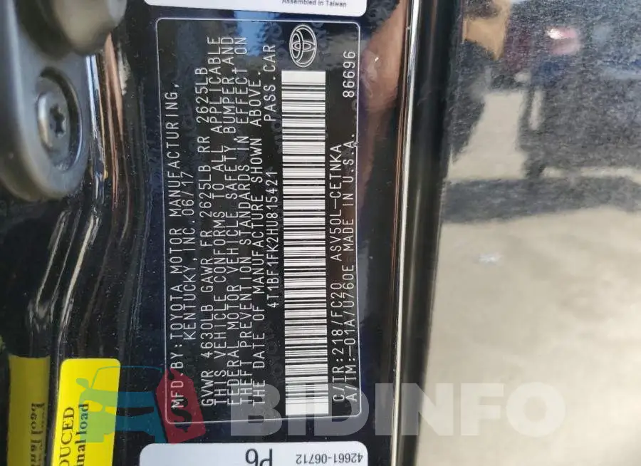 4T1BF1FK2HU815421 Photo# 12