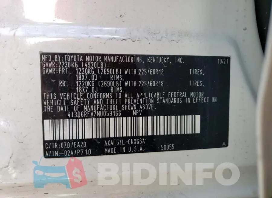 4T3D6RFV7MU059166 Photo# 10