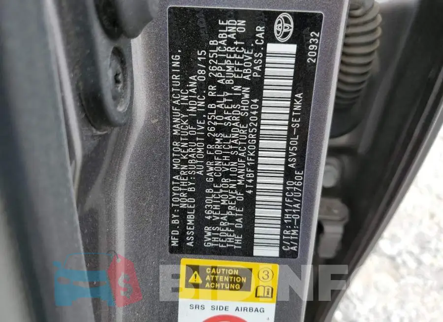 4T4BF1FK0GR520404 Photo# 12
