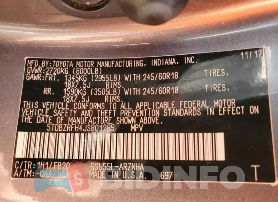 5TDBZRFH4JS801285 Photo# 10