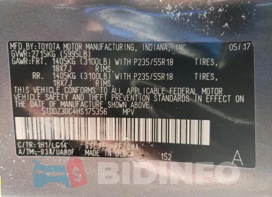 5TDDZ3DC4HS175356 Photo# 13