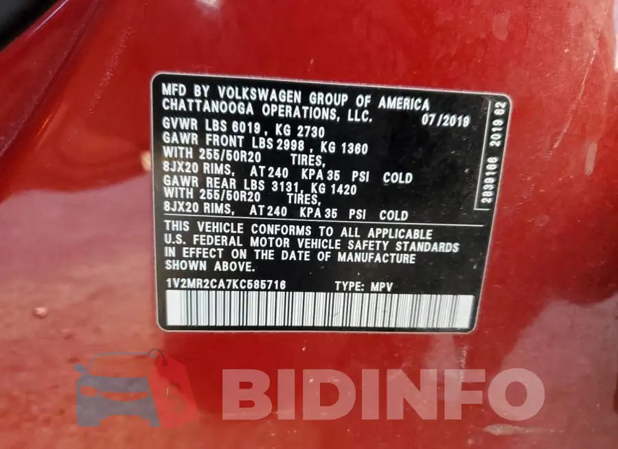 1V2MR2CA7KC585716 Photo# 13
