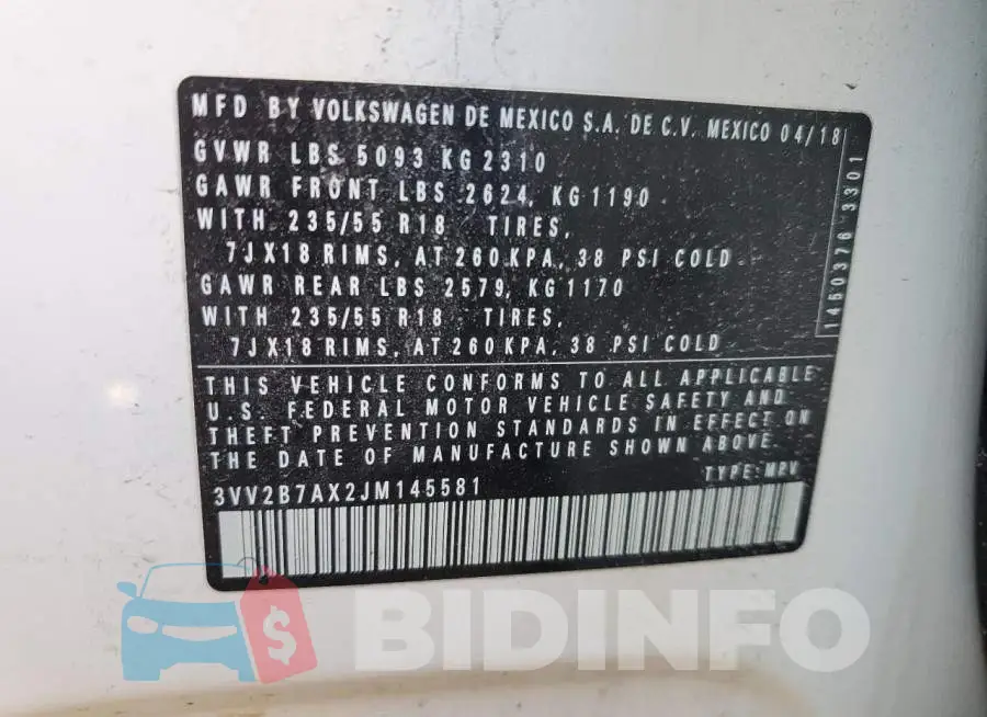 3VV2B7AX2JM145581 Photo# 13