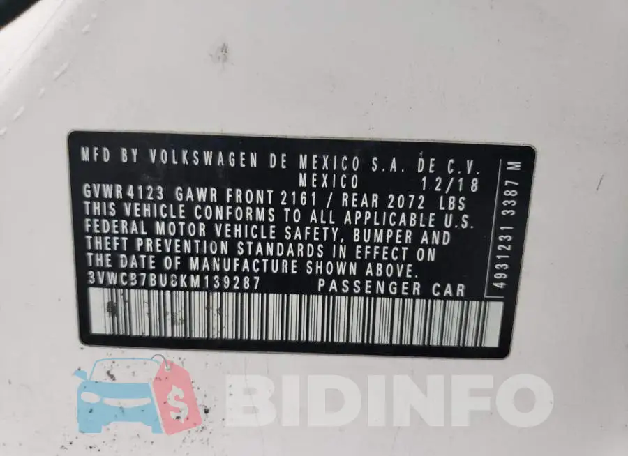 3VWCB7BU8KM139287 Photo# 12