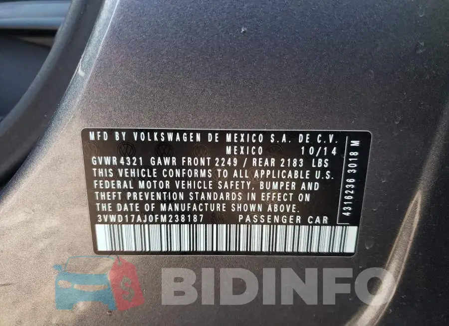 3VWD17AJ0FM238187 Photo# 12