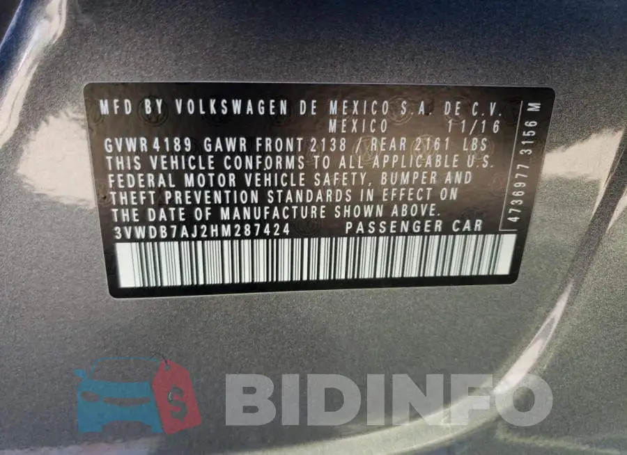 3VWDB7AJ2HM287424 Photo# 12