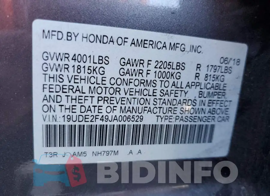 19UDE2F49JA006529 Photo# 12