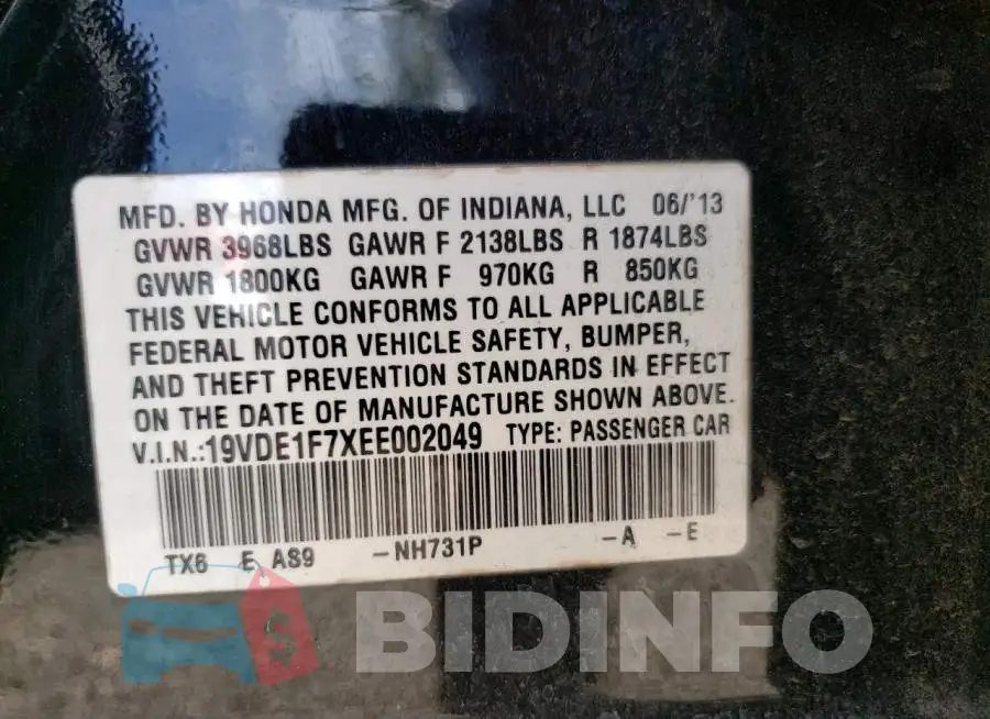 19VDE1F7XEE002049 Photo# 12