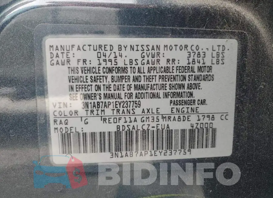 3N1AB7AP1EY237759 Photo# 12