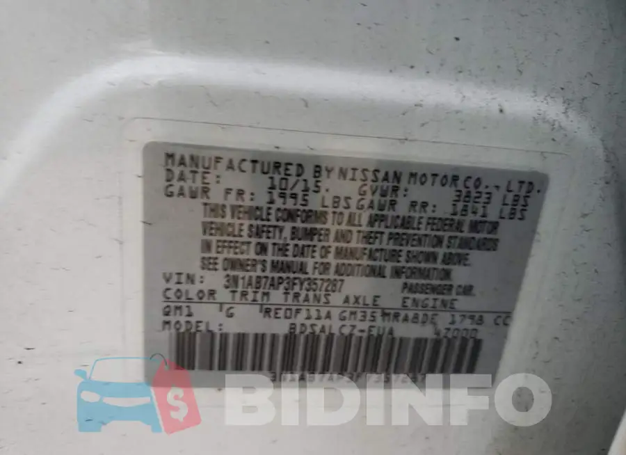 3N1AB7AP3FY357287 Photo# 12