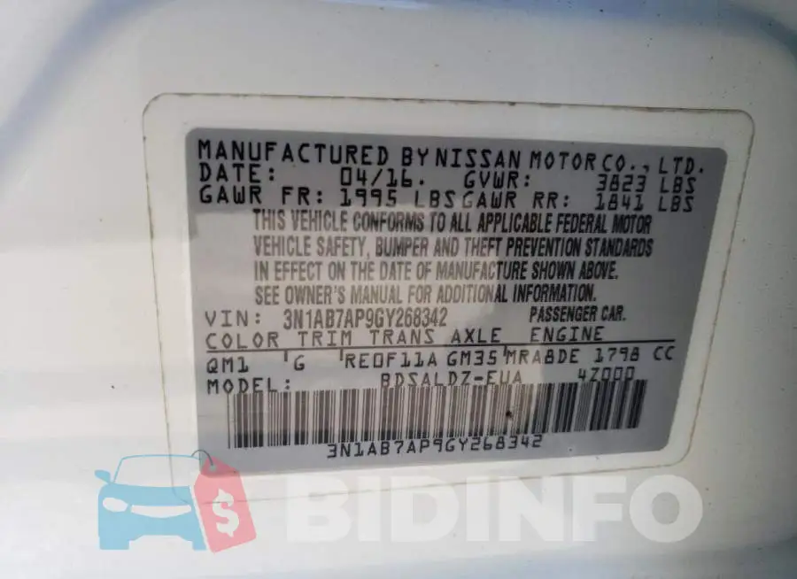 3N1AB7AP9GY268342 Photo# 13
