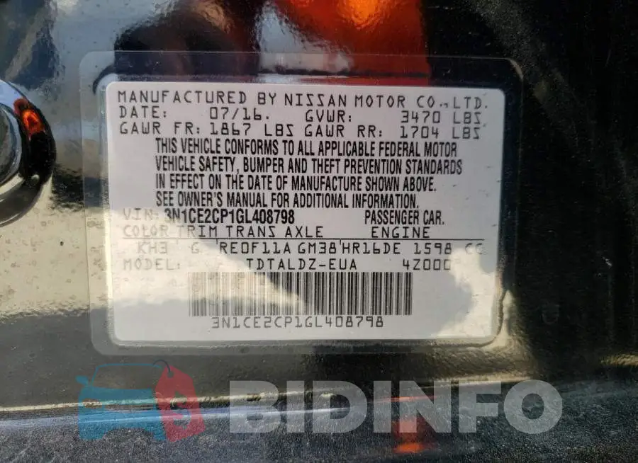 3N1CE2CP1GL408798 Photo# 13
