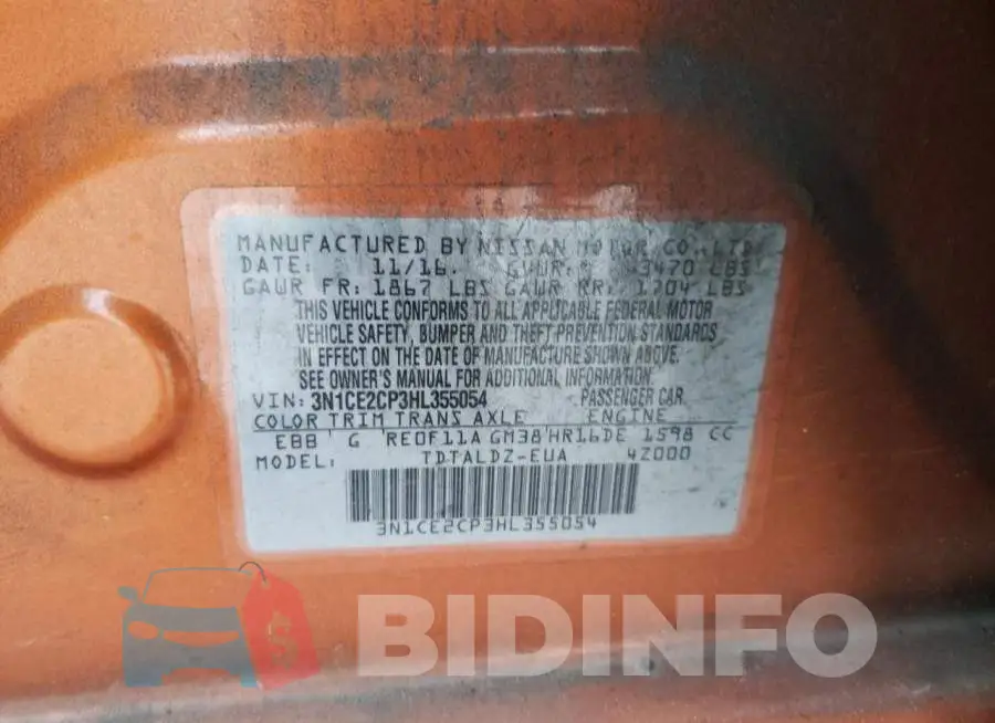 3N1CE2CP3HL355054 Photo# 12
