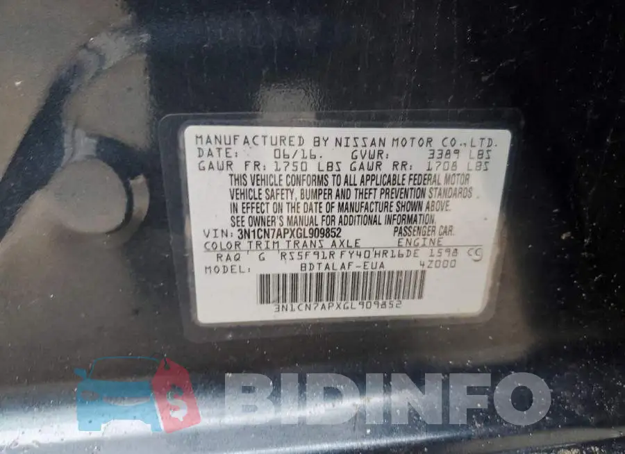 3N1CN7APXGL909852 Photo# 12