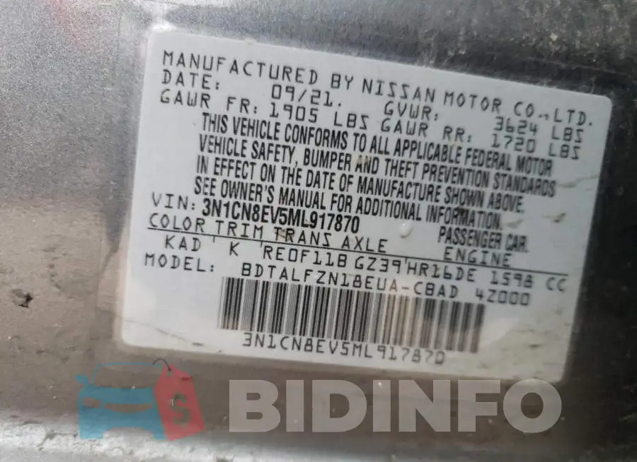 3N1CN8EV5ML917870 Photo# 13