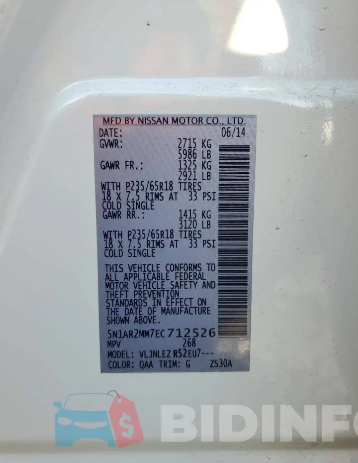 5N1AR2MM7EC712526 Photo# 14
