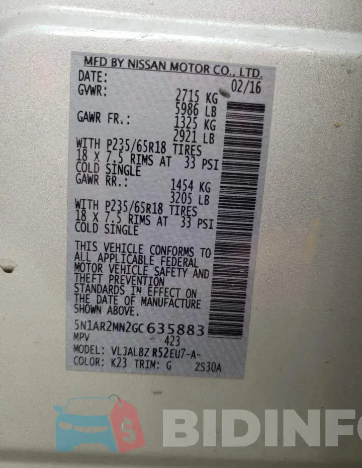5N1AR2MN2GC635883 Photo# 13
