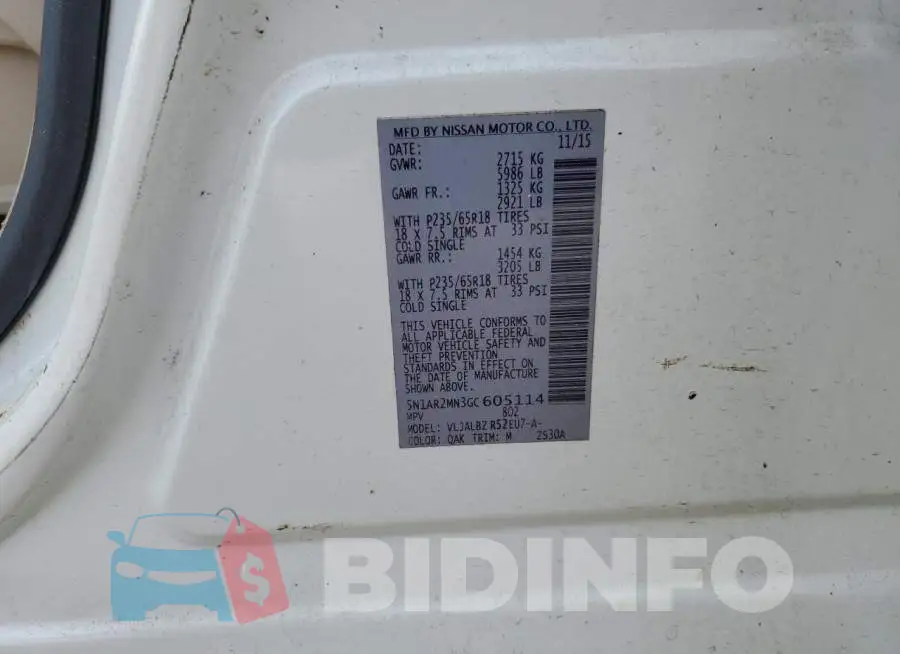 5N1AR2MN3GC605114 Photo# 13