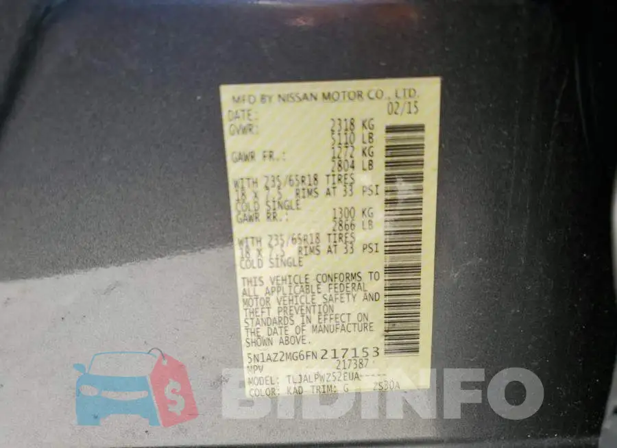5N1AZ2MG6FN217153 Photo# 13