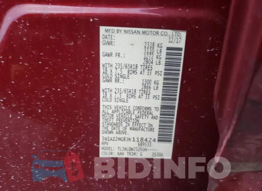 5N1AZ2MG8JN118424 Photo# 13