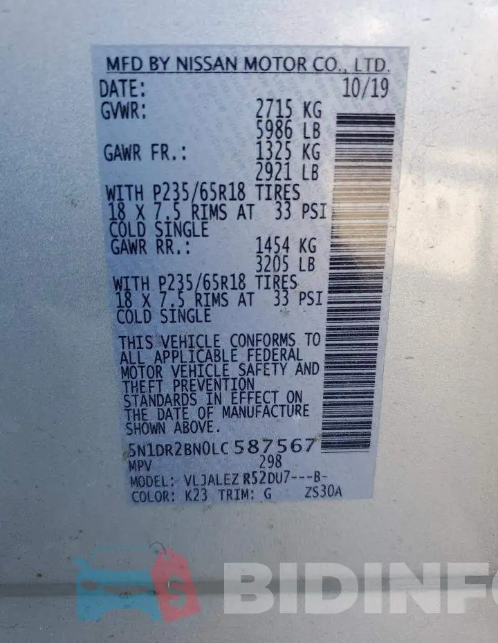 5N1DR2BN0LC587567 Photo# 14