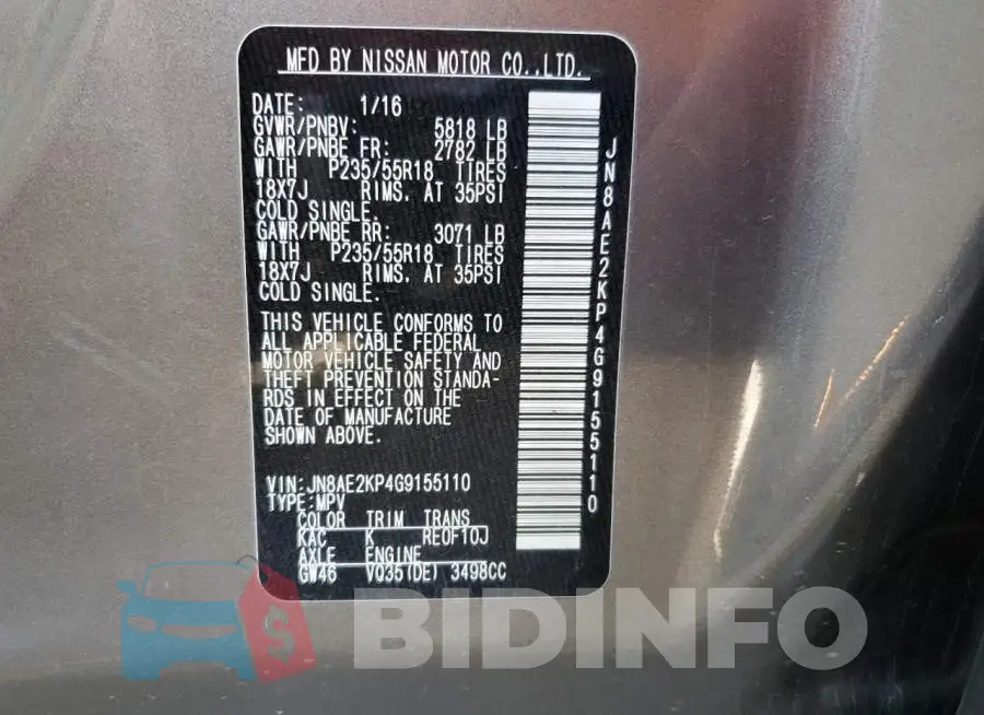 JN8AE2KP4G9155110 Photo# 13