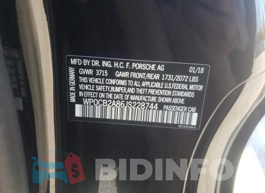 WP0CB2A86JS228744 Photo# 10