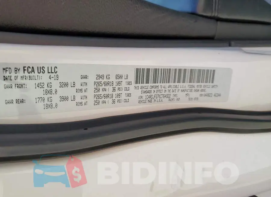 1C4RDJFG7KC764922 Photo# 14