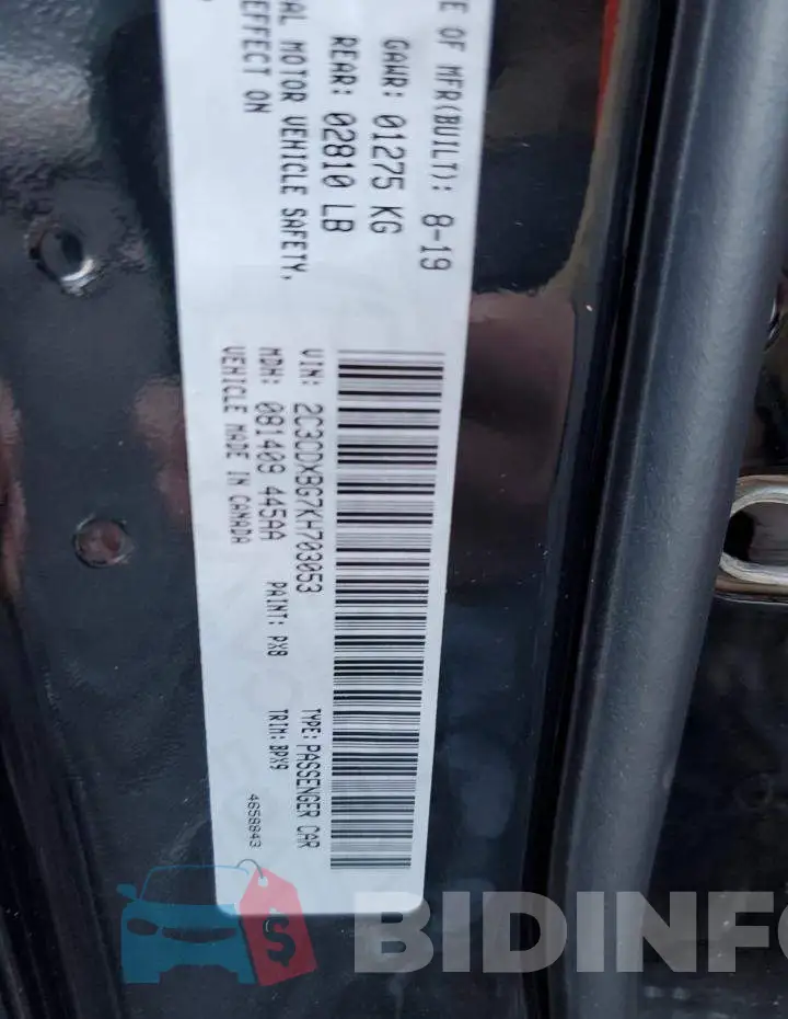2C3CDXBG7KH703053 Photo# 12