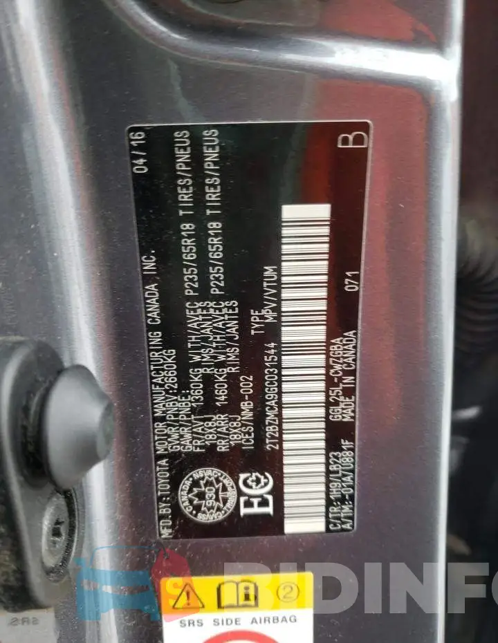 2T2BZMCA9GC031544 Photo# 14