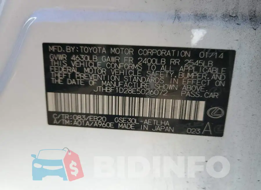 JTHBF1D28E5026072 Photo# 12