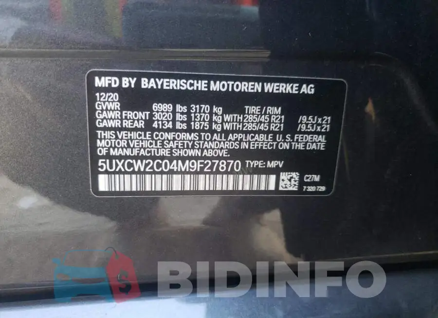 5UXCW2C04M9F27870 Photo# 13