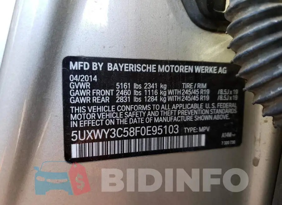 5UXWY3C58F0E95103 Photo# 13