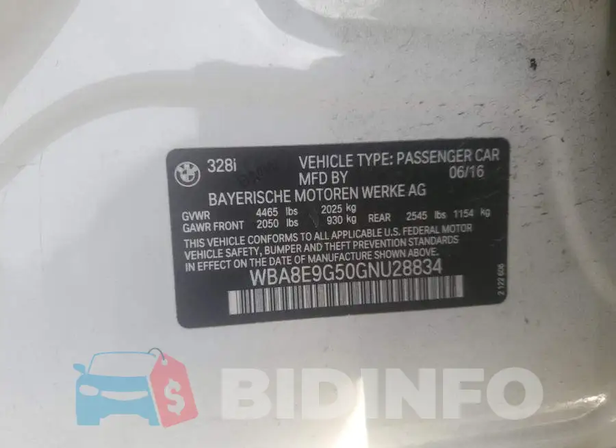 WBA8E9G50GNU28834 Photo# 12