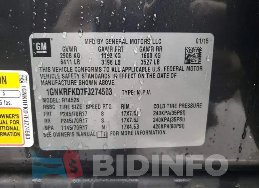 1GNKRFKD7FJ274503 Photo# 13