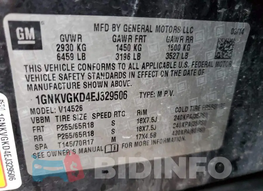 1GNKVGKD4EJ329506 Photo# 13