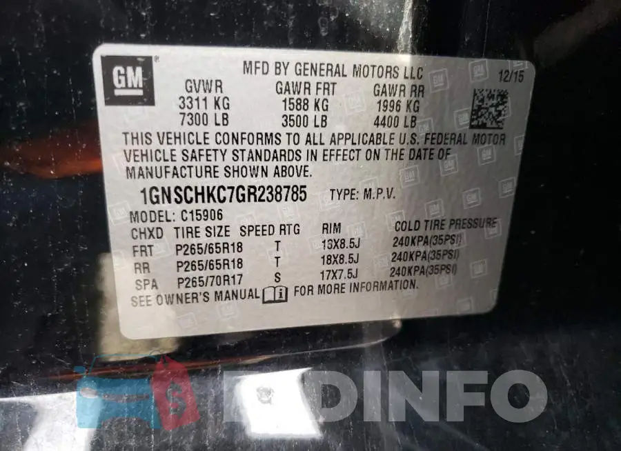 1GNSCHKC7GR238785 Photo# 14