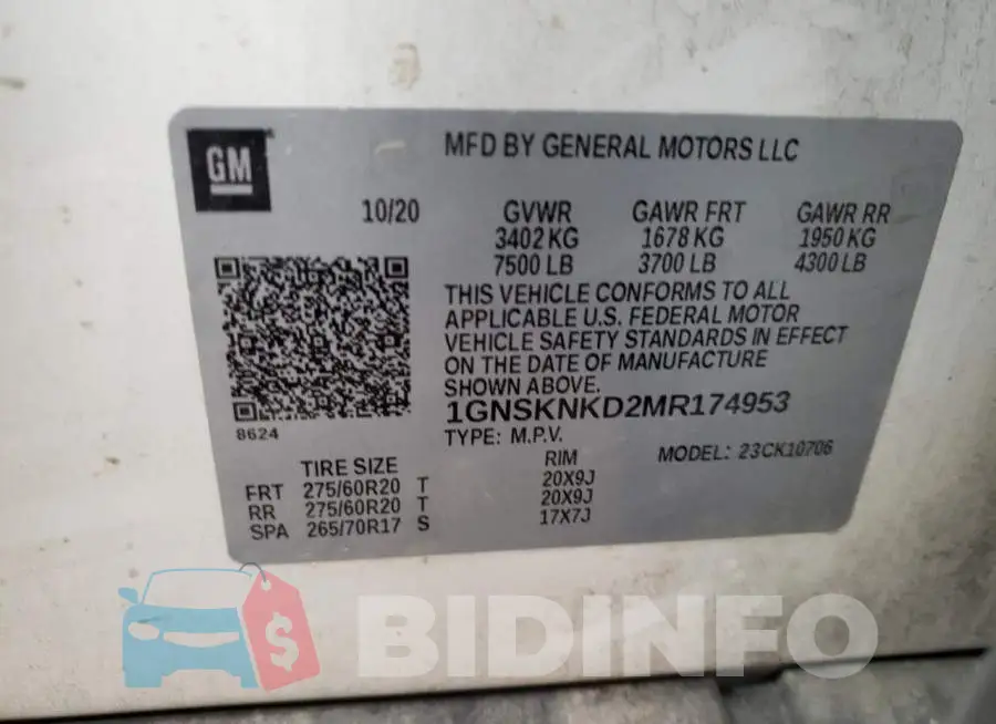 1GNSKNKD2MR174953 Photo# 13
