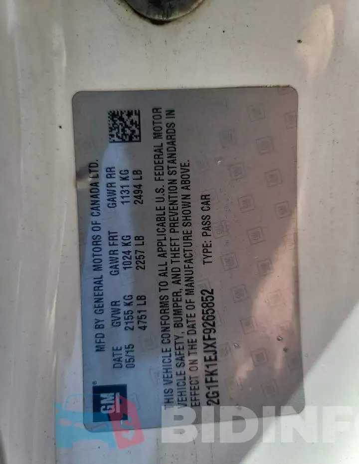 2G1FK1EJXF9265852 Photo# 12